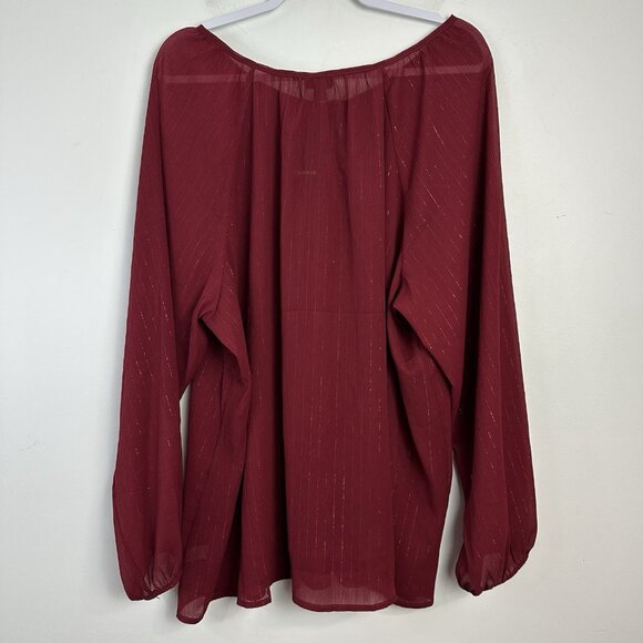 Torrid Blouse Red Chiffon Tie Front Long Sleeve Womens Plus 3x Holiday Metallic - Picture 4 of 7